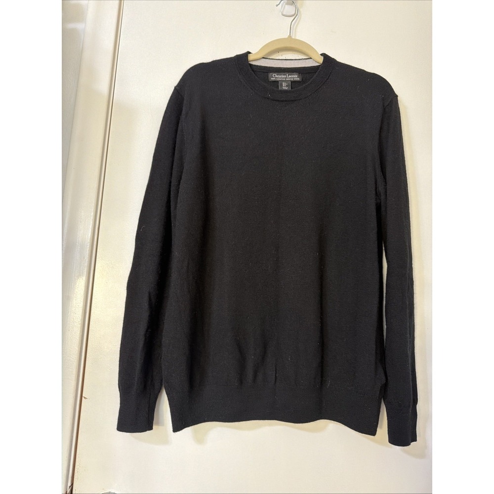 CHRISTIAN LACROIX Men's 100% Extrafine Merino Wool Sweater BLACK Sz L